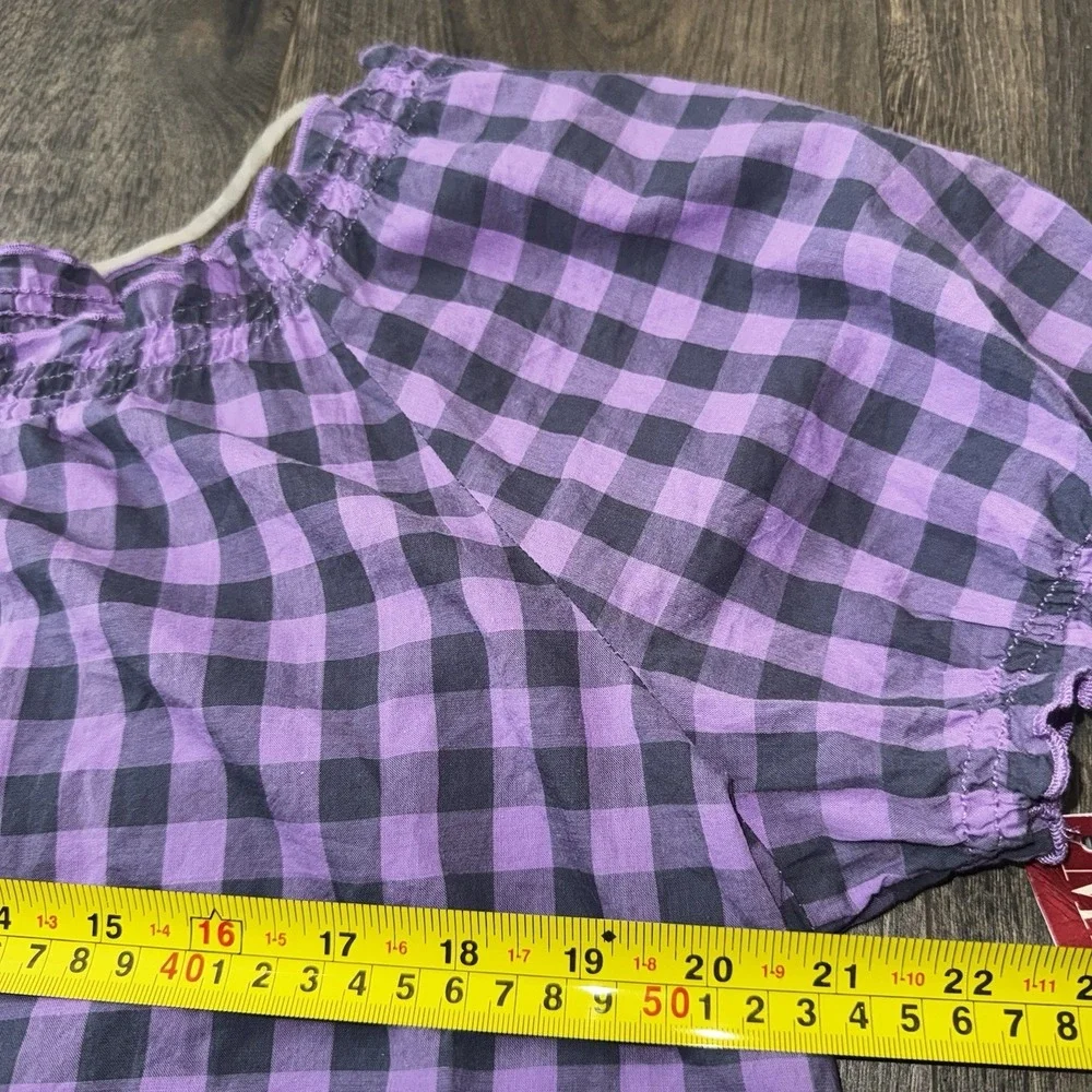 Merona Women's XL Purple Gingham Plaid Blouse Cap Sleeve Boho Cowgirl Cottage - Picture 6 of 12